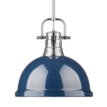 Golden 3604-L CH-NVY - Yep by Golden Lighting Duncan 1-light 14in Rod Hung Pendant in Chrome and Navy Blue shade